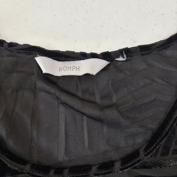 Semi Sheer Black Velvet Burnout Striped Top Longsleeves M Retro 70s Rave Goth - Picture 7 of 9